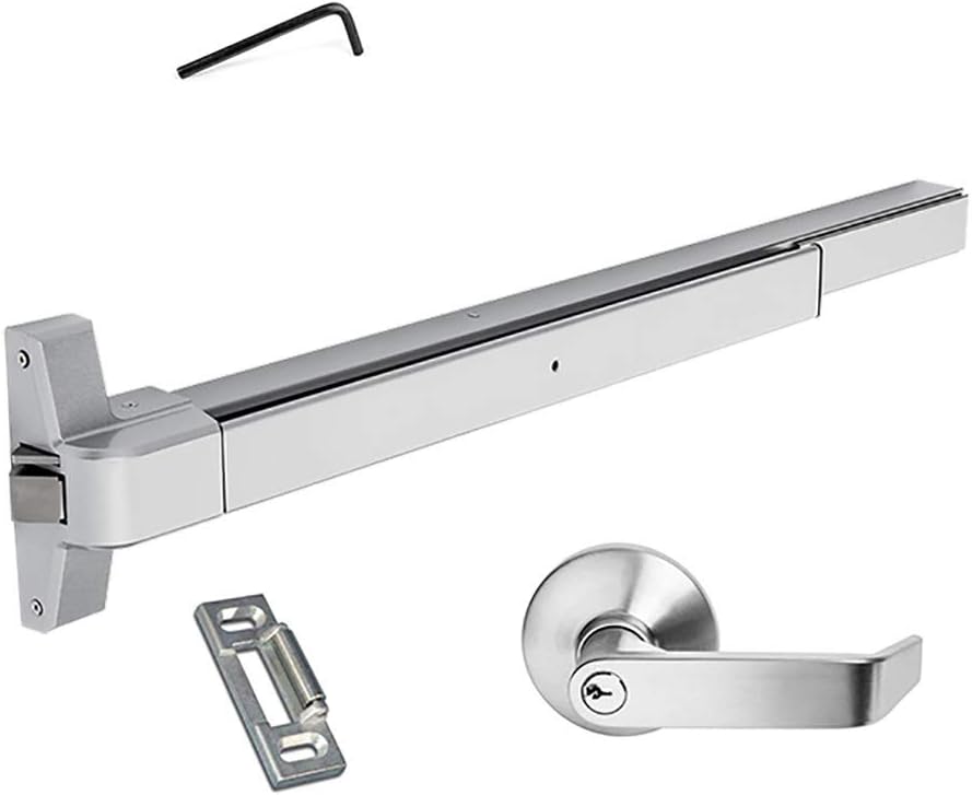MOURIXA Push Bar Panic Exit Device, Panic Bars for exit Doors with Exterior Lever, Silver